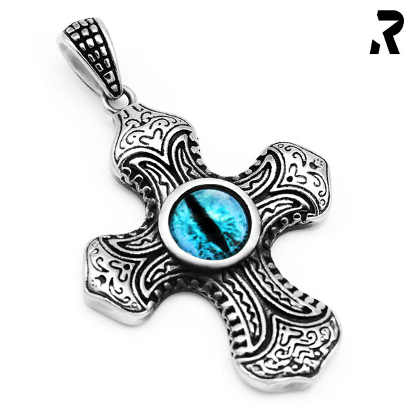 KREUZ KETTENANHÄNGER FÜR MÄNNER & FRAUEN, ALLSEHENDES BLAUES AUGE, SCHÖNDE ORNAMENTE, PASSENDE HALSKETTEN, 100% ALLERGIKERFREUNDLICHER EDELSTAHL, MITTLERE GRÖßE, EDLER & ROCKIGER LOOK, HOHER TRAGEKOMFORT, HOCHWERTIGER EDELSTAHL, IDEAL FÜR ALLERGIKER, KEIN