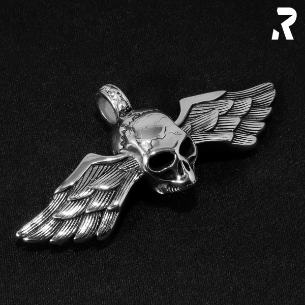 Totenkopfanhänger mit Flügel, massive Öse, Stainless steel anhänger, skullanhänger, totenkopf mit flügel, skull & wings;
