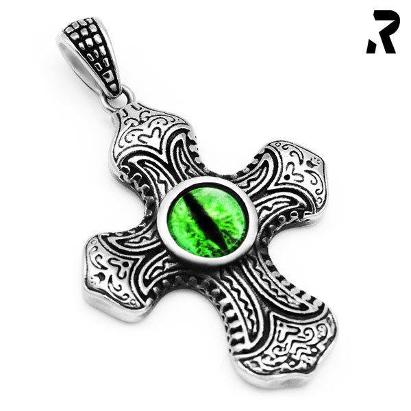 KREUZ KETTENANHÄNGER FÜR MÄNNER & FRAUEN, ALLSEHENDES GRÜNES AUGE, SCHÖNDE ORNAMENTE, PASSENDE HALSKETTEN, 100% ALLERGIKERFREUNDLICHER EDELSTAHL, MITTLERE GRÖßE, EDLER & ROCKIGER LOOK, HOHER TRAGEKOMFORT, HOCHWERTIGER EDELSTAHL, IDEAL FÜR ALLERGIKER, KEIN