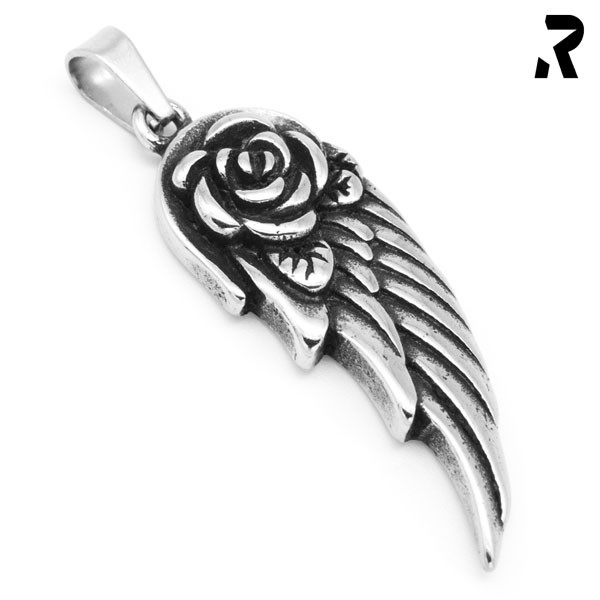 engelsflügel anhänger heaven wing, mit zentraler rose, damengeschenk, geschenkidee, flügel anhänger mit kette, engel anhänger