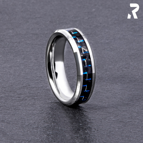 Wolframring, Carbonring, Blau, Silber, Männerring, Frauenring, Rockyfy Ring