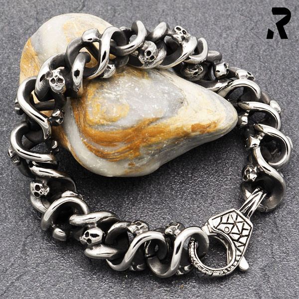 totenkopfarmband dark hunters, viele totenköpfe, edelstahl armband, für damen, für männer, männerarmband, damenarmband, geschenkidee damen & männer