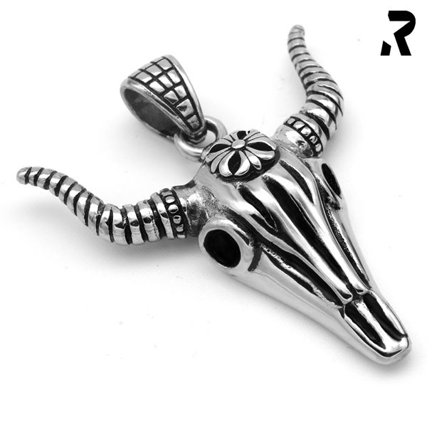 longhorn skull pendant, anhänger stierschädel, stierkopf, kuhanhänger, edelstahl anhänger männer frauen