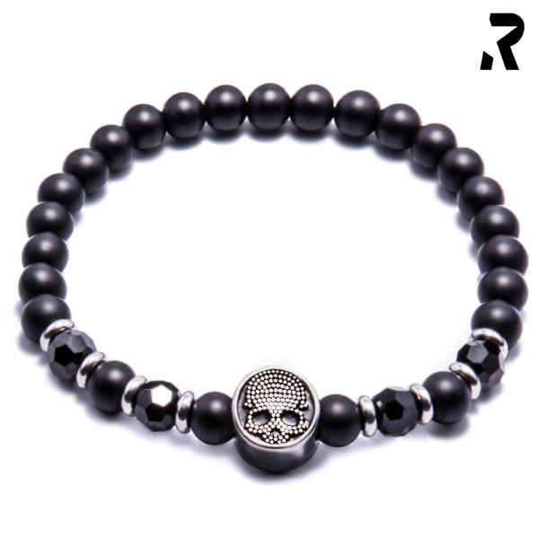 totenkopf armband, rockiges biker armband frauen, schwarz, crystals, kristalle, skull, 4 größen, s, m, l, xl