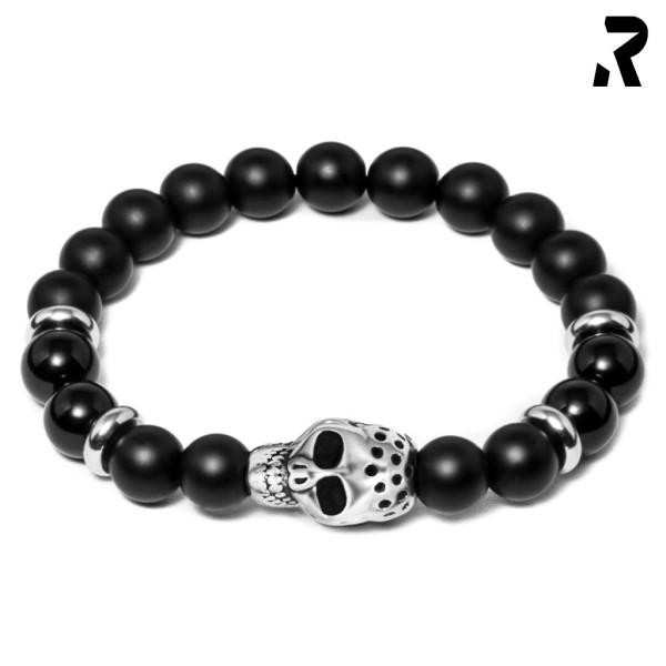 totenkopf armband ghost, onyx, doppelter totenkopf, motorradarmband frauen & männer, bikerschmuck, rockerschmuck, männerarmband, frauenarmband