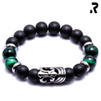 lilien armband, grünes tigerauge, matter onyx, doppellilie, rockiges bikerarmband in 4 größen lilien armband, grünes tigerauge, matter onyx, doppellilie, rockiges bikerarmband in 4 größen