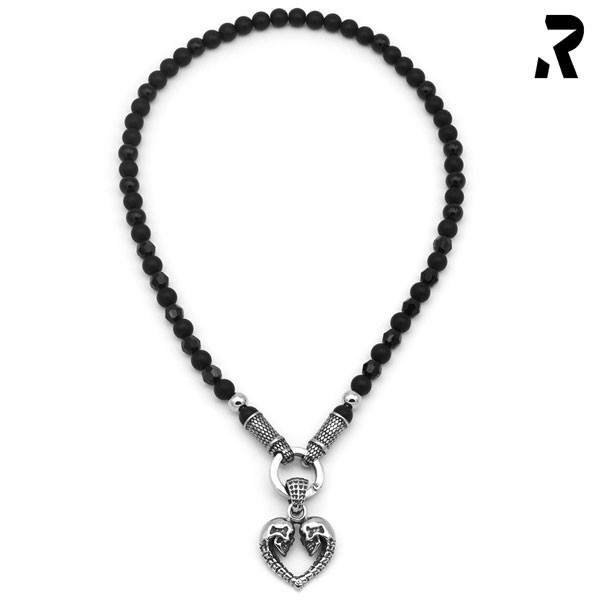 swarovksi halskette, herzanhänger, toenkopf kettenanhänger, damengeschenk, bikerschmuck damen, rockerschmuck damen, schwarze halskette damen mit anhänger, onyx halskette mit ahänger, kette mit ringverschluss, alergiker halskette