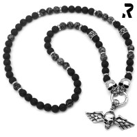 totenkopf halskette rock rebel, männer halskette, edelstein halskette mit ringverschluss, lava, schneeflockenobsidian, totenkopf perlenketten, tauschbarer... totenkopf halskette rock rebel, männer halskette, edelstein halskette mit ringverschluss, lava, schneeflockenobsidian, totenkopf perlenketten, tauschbarer anhänger, bikerschmuck