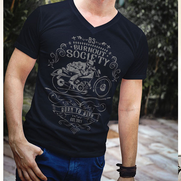 BIKER T SHIRT FÜR MÄNNER + MADE FOR RIDING + 100% BIO BAUMWOLLE, BURNOUT SOCIETY FIRST EDITION