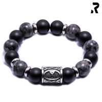 wikinger armband thor, männerarmband, steinperlenarmband, farben schwarz & grau, halbedelsteine onyx & labradorit, stainless steel, große perlen wikinger armband thor, männerarmband, steinperlenarmband, farben schwarz & grau, halbedelsteine onyx & labradorit, stainless steel, große perlen