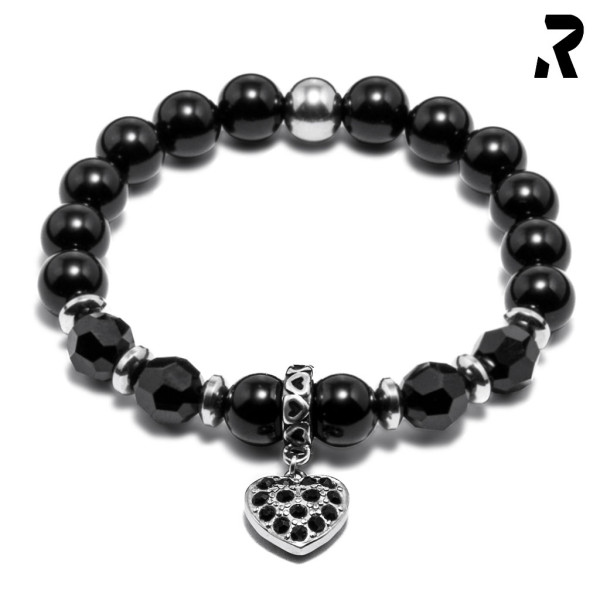 kristall armband, crystal bracelet, armband frauen, schwarz, onyx, herz, rockiges frauenarmband,